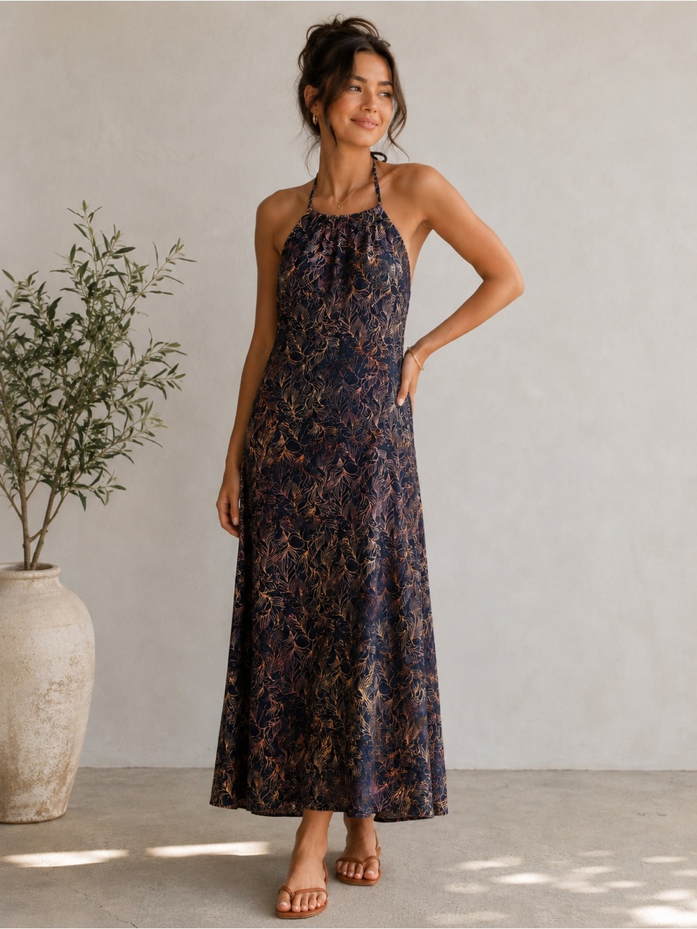 New with Tags Women's Halter Maxi Dress with Square Neck Tie Back Medium